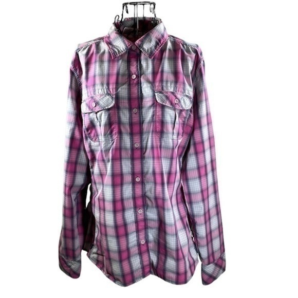 The North Face Tops - The North Face | Long Sleeve Plaid Shirt Pink/Grey